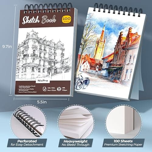 Nicpro 58PCS Art Drawing Supplies Kit, Leather Case, Art Supplies for Adult | Sketching Kit with 12 Micron Pen, 6 Art Mechanical Pencil Set 0.3-2mm, 100 Sheets Sketch Book, Best Gift for Artist Teen thumbnail 3