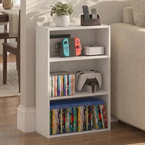 Furinno Basic DVD Shelf, 3-Tier CD Rack, Cube Storage, White | 7 x 17 x 26, Open Shelf for DVD Blueray Game Disc, Organizer Media Shelf, for Living Room, Bedroom, Home Office thumbnail 3