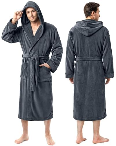 NY Threads Mens Robe with Hood, Luxury Plush Fleece Hooded Mens Bathrobe, Spa Bath Robe for Men - Image 1
