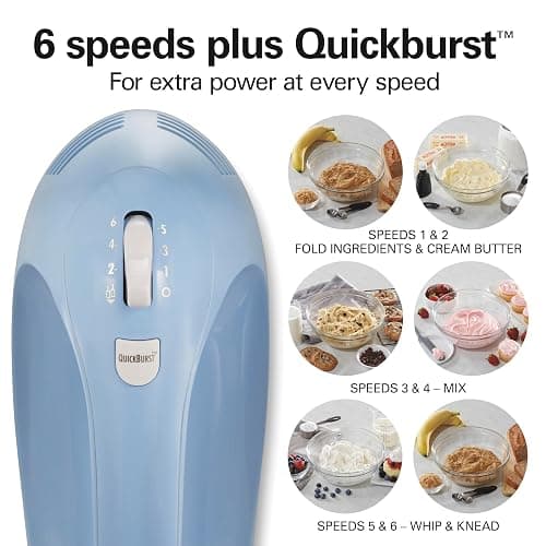 Hamilton Beach 6-Speed Electric Hand Mixer With Easy Clean Beaters | Traditional Beaters | Dough Hooks | Whisk | Snap-On Storage Case | 275 Watt Motor | Blue | 62677J thumbnail 7