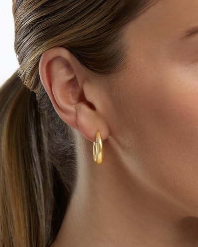 MILLA 14K Gold Plated Hoop Earrings | Small Silver Hoops | Thick Lightweight Chunky Hoop Earrings for Women thumbnail 4