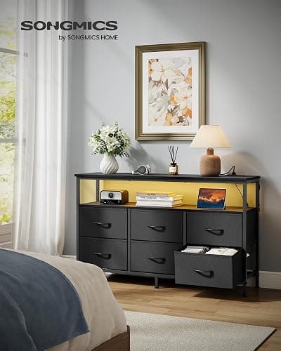 SONGMICS BELLAH Collection - Dresser for Bedroom, Chest of Drawers, TV Stand for TVs Up to 55 Inches, Living Room, Closet, 6 Drawers and 1 Shelf, Modern, Ink Black ULGS833BH02S thumbnail 2
