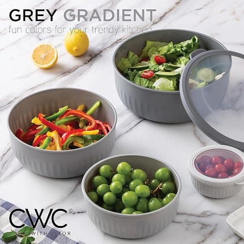 COOK WITH COLOR Prep Bowls with Lids- Wide and Deep Nesting Plastic Small Mixing Bowl Set with Lids, 12 Piece Set - Wide Bowls, Gray thumbnail 3
