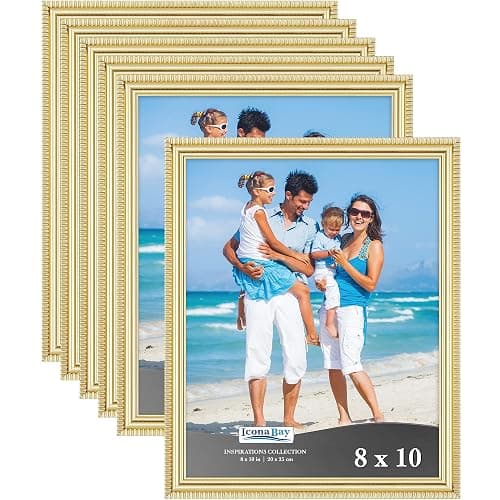 Icona Bay 8x10 Picture Frames (Gold, 6 Pack), Beautifully Detailed Molding, Contemporary Picture Frame Set, Wall Mount or Table Top, Inspirations Collection - Image 1