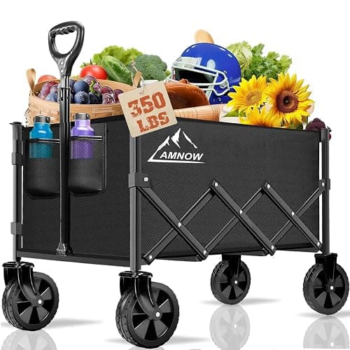 Collapsible Folding Wagon Cart, 350LBS Utility Large Capacity Cart Foldable Wagon with All Terrain Wheels, Grocery Wagons Carts for Garden Shopping Sports Camping, Black - Image 1