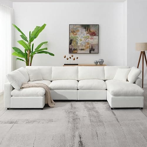 Oversized U-Shaped Modular Sectional Sofa Full Foam Cushions Deep Seat Reversible Chaises Cloud Couch Living Room Convertible Sleeper Chenille Upholstered Sofabed with Movable Ottomans thumbnail 3