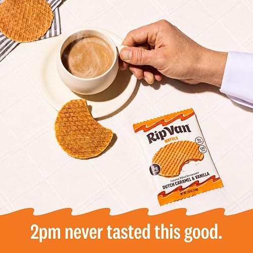 Rip Van Wafels Dutch Caramel & Vanilla Stroopwafels, Healthy Snacks, Non-GMO, Low Calorie, Low Sugar (3g), Office Snacks, Keto Friendly, 12 Count thumbnail 6