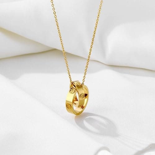 Women's Stainless Steel Necklace -18K Gold Women's Necklace, Gold Interlocking Titanium Steel Necklace, Women's Jewelry for Mother's Birthday, Father's Day Valentine's Day, Mother's Day, Girlfriend Necklace, Anniversary Necklace thumbnail 4