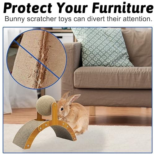 Fhiny Rabbit Scratch Toy, Natural Sisal Rabbit Scratching Ball with Cardboard Pad 2-in-1 Bunny Claw Scratcher Interactive Toys Nail Scratching Post for Indoor Pets Kittens Ferrets Small Animals thumbnail 5