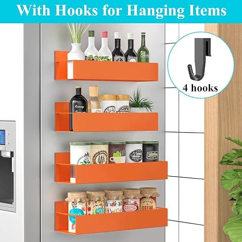 HuggieGems 4 Pack Magnetic Spice Storage Rack Organizer for Refrigerator and Oven, Orange Fridge Organizers and Storage thumbnail 3