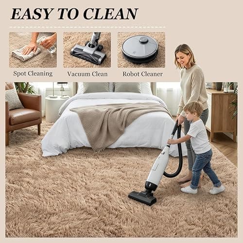 Luxturiy 8x10 Area Rug Living Room Bedroom: Fluffy Plush Shag Carpet Beige | For Kids Room Playroom Nursery Home Decor,Ultra Soft,Non-Slip Non-Shedding,Fuzzy Plush,Large Indoor Floor Carpet,Easy Clean thumbnail 8