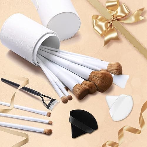 LUXBRU Makeup Brushes With Case 20PCs Professional Makeup Brush Set, Foundation Powder Eyeshadow Brush Set Eyebrow Concealer Contour Travel Brushes Kit with Holder & 2 Powder Puff-White thumbnail 6