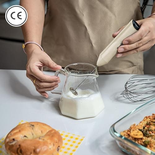 Keplin Handheld Milk Frother - Stainless Steel Electric Whisk - Portable Battery Operated Coffee Stirrer for Lattes, Matcha, Protein Shakes - Ergonomic, Compact, Easy to Clean & Use (Cream) thumbnail 2