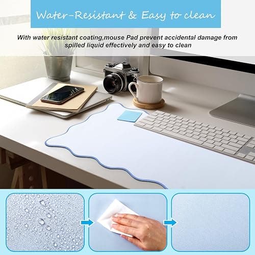 Hahafelt Scalloped Desk Mat Large Scalloped Piping Cute Desk Mat Aesthetic Preppy Table Pad Large Nonslip Pad with Edge Stitching Waterproof Gaming(Blue,31.5 x 15.75 Inches) thumbnail 6
