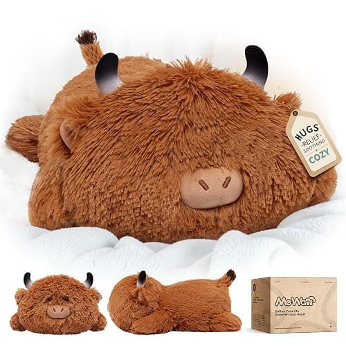Mewaii Süßes Hochlandrind Kuh Kuscheltier Plüschkissen für Kinder,Weiche 33 cm Kuscheltiere,Kawaii Plüschtier Kuh,Entspannungs und Dekorationskissen für Mädchen - Image 1