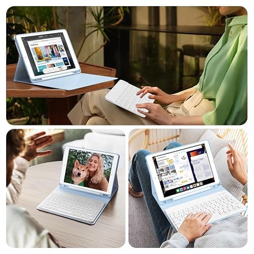 KVTVOU Case With Keyboard for iPad 9th / 8th / 7th Generation 2021/2020/2019 10.2 Inch, Soft TPU Case with Pencil Holder, Magnetic Detachable Bluetooth English Keyboard for iPad 9/8/7, White Ice thumbnail 7