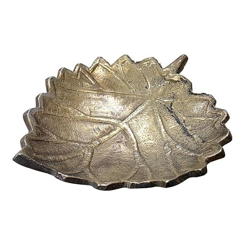 Leaf Solid Brass Mid-Century Ring Tray And Trinket Dish With Antique Finish (3" x 2.25") - Image 1