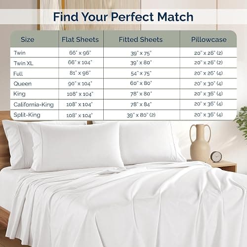 Casa Platino Twin XL Sheets Set –100% Cotton Twin XL Sheets with 2 Pillowcases, Lightweight Feel & Secure Fit, Crisp & Breathable Percale Weave with 15" Deep Pocket, Soft and Cozy – Pure White thumbnail 6