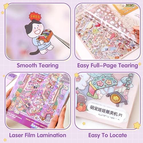 12 Sets of Big DIY 3D Sticker Scene, 2 Sticker Books of Cute Kawaii Animals and Party 3D Scene Stickers, Make Your Own DIY Miniature House Scenes for Stress Relief thumbnail 5