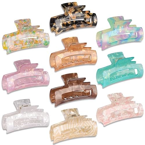 Magicsky 10 Pcs Hair Claw Clips for Women, Marble Tortoise Acrylic Large Clip Thick Thin Hair, Cute Butterfly Barrettes Pins, Aesthetic Styling Accessories Girls,Brown Opal Pink - Image 1
