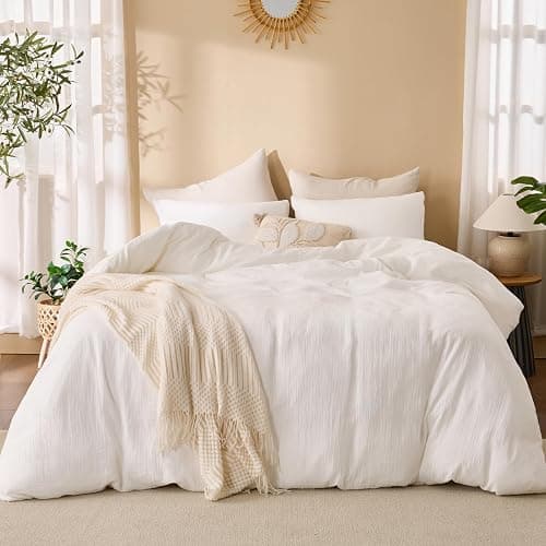 RENEWROOTS Off White Duvet Cover Queen Size 100% Sandwashed Cotton | Soft, Lightweight, Breathable Duvet Cover Set 3 Pieces with Zipper Clousre & Corner Buttons Queen 90"x90" thumbnail 6