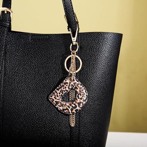 Winssigma Leopard Letter Keychain for Women, PU leather Initial Letter Keyring Keychain Accessories Purse Handbags Charm thumbnail 3