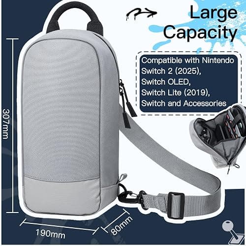 JETech Sling Crossbody Bag for Nintendo Switch 2/Switch OLED/Switch Console, Shoulder Bag with 8 Game Card Slots, Large Capacity for Accessories & Charger, Perfect for Daily Use & Travel, Grey thumbnail 2
