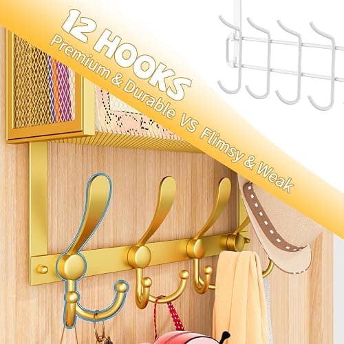 Kaiferty Over The Door Hooks Organizer, Coat Rack Over The Door Storage Hanger Towel Rack, Back of Door Storage Organizer for Bathroom,Bedroom,Kitchen,Office (Gold, 4-Tier) thumbnail 6