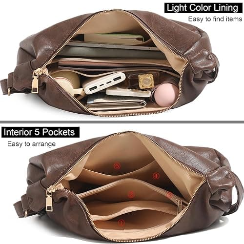 NIUEIMEE ZHOU Hobo Bags for Women Foldable Vegan Leather Shoulder Handbag Slouchy Tote Crossbody Purses thumbnail 4