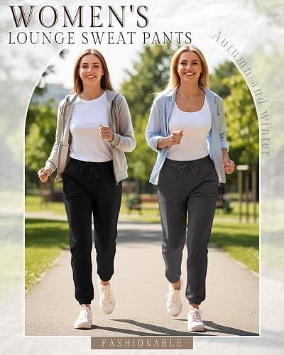 Velvelhall 3 Pack Women's Sweatpants with Pocket, High Waisted Drawstring Jogger Pants Cinch Bottom Casual Baggy Trousers thumbnail 5