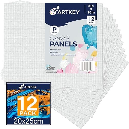 Artkey Canvases for Painting 8x10 Inch 12-Pack, 10 oz Primed 100% Cotton White Blank Canvas Boards for Painting, Art Supplies Paint Canvas Panels for Acrylic Oil Watercolor Tempera Paints - Image 1