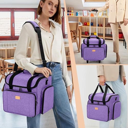 LUXJA Rolling Teacher Bag with Multiple Pockets and Bottom Support Pad, Multifunctional Teacher Tote Bag with Detachable Dolly (Patent Design), Purple thumbnail 7