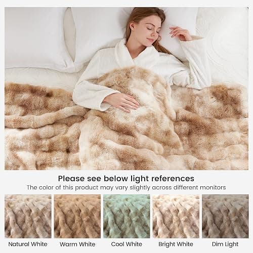 Cozy Bliss Faux Fur Throw Blanket for Couch, Fuzzy Soft Plush Thick Bubble Blanket for Sofa Bedroom Living Room, 50 * 60 Inches Tie-dye Beige thumbnail 9