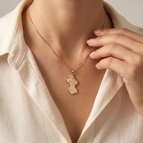 Guyana Map Necklace for Women and Men, Guyana Flag and Map Lover Gift | Gold Plated Guyanese Pendant, South America Jewelry, Detailed Topography, Heritage Gift thumbnail 5