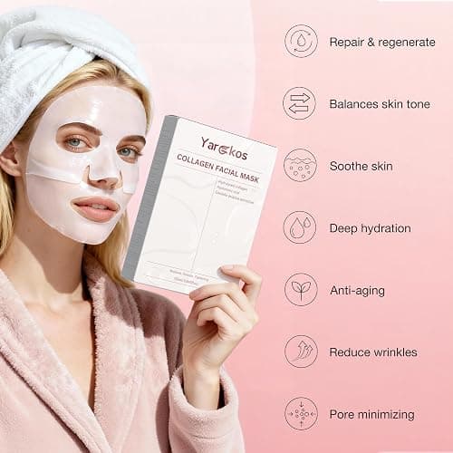 Yargkos 8 Pcs Collagen Facial Mask, Real Deep Hydrogel Face Sheet Mask Skincare, Moisturizing Hydrating Jelly Gel Mask, Elasticity Improvement, Pore Minimizing, Self Care Gifts for Women thumbnail 2