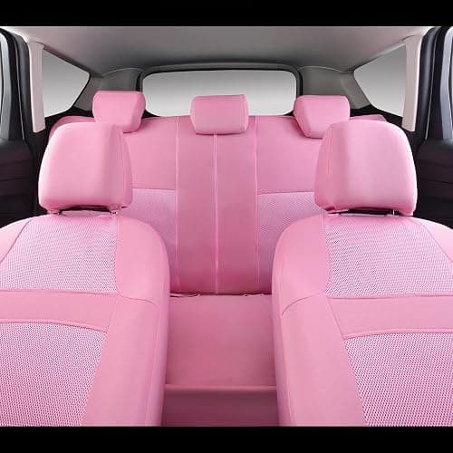 CAR PASS Pink Car Seat Cover Full Sets, Air Breath in Summer Mesh Seat Cover 5mm Sponge Airbag Composite, Cute for Women Girly, Universal Fit SUV, Vans, sedans,Trucks, Automotive Interior All Pink thumbnail 4