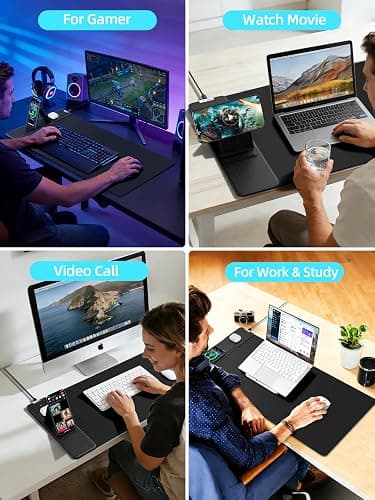 Mouse Pad with Magnetic Wireless Charging & Adjustable Phone Stand, 31.5"x15.8" Extended Desk Mat, Waterproof Ultra-Smooth Keyboard Pad, Non-Slip Base, with 20W PD Adapter, Black thumbnail 8