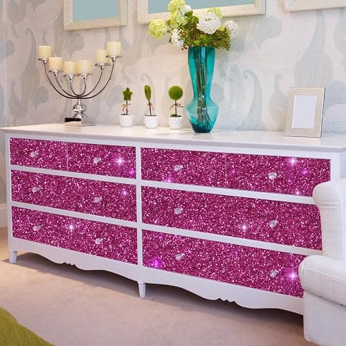 VEELIKE Sparkle Hot Pink Chunky Glitter Peel and Stick Wallpaper Pink Glitter Contact Paper for Cabinets Walls Drawers 15.7''x354'' Self Adhesive Removable Pink Glitter Wallpaper for Girls Bedroom thumbnail 6