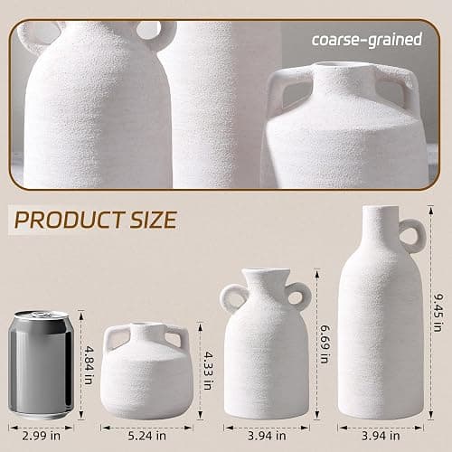 Ceramic Vase Set, 3Pcs Flower Vases for Modern Boho Farmhouse Decor, Decorative Vases for Pampas Grass & Dried Flowers, Distressed Finish thumbnail 2