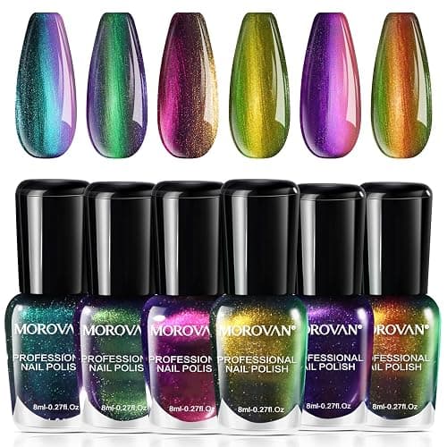 Morovan Fingernail Nail Polish Set: Holographic Metallic Lacquer Air Dry Nail Polish Regular Nail Pack 0.27oz Glitter Finger Nail Bulk Toenail Polish Kit Halloween Fall Gift for Women - Image 1