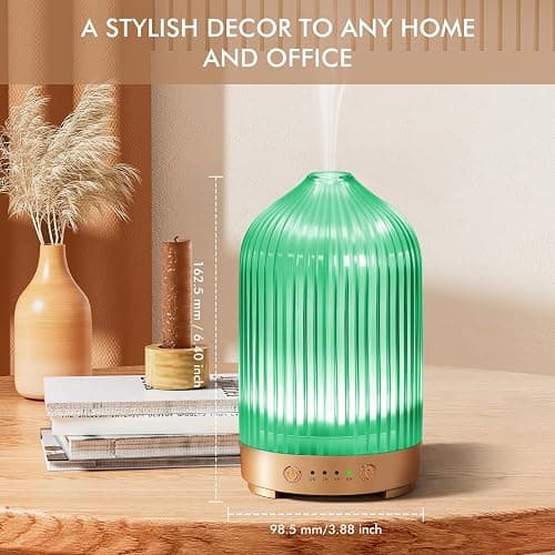 Glass Essential Oil Diffuser 200ml-Ultrasonic Aroma Diffuser with Glass Dome, Aromatherapy Diffuser with 4 Timers 7 Color LED Lights Auto Shut-Off Protection for Home Office Yoga Gift for Women thumbnail 6
