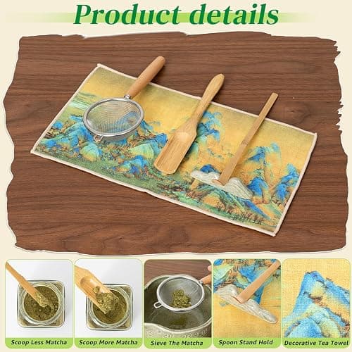 VONATES Matcha Whisk Set, 9 Pcs Matcha Whisk and Bowl Set, Stand, Spoon, Scoop, Holder, Sieve, Tea Towel, Ice Sphere Mold, Complete Starter Kit for Matcha, Tea Ceremony & Matcha Lover Gifts (Green) thumbnail 4