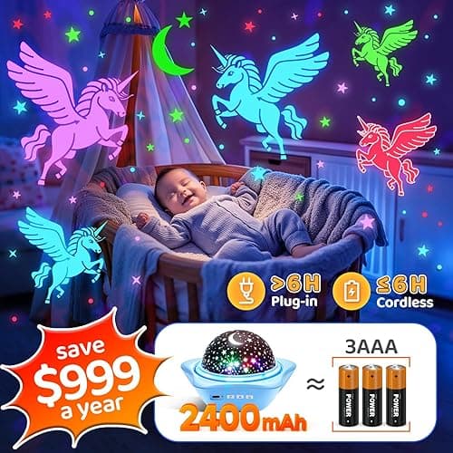 One Fire Night Light for Kids Gifts, 6 Films+78 Lighting Modes Ceiling Star Projector, Rechargeable Night Light Projector, 360°Rotating Star Lights for Bedroom Decor, Sensory Toys for Baby Boy Gifts - Blue thumbnail 4