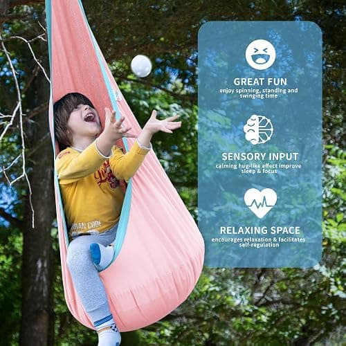 OUTREE Kids Pod Swing Seat, Cotton Child Hammock Swing Chair, Sensory Swing for Indoor and Outdoor Use, Macaron Pink thumbnail 5