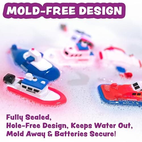 Tub Works® Ocean Rescue™ Vehicles Light Up Bath Toys, 6 Pack | Water-Activated Light Up Toys Flash & Change Color | Easy-Grip Baby & Toddler Bath Toys | Sensory Toys with Bath Lights for Kids Bath thumbnail 7