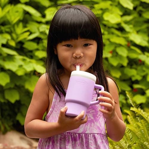 Infantino My 1st Tumbler, 9 Oz. Silicone Sippy Cup with Straw & Handle, Spill-Resistant Baby Cup for On-the-Go, BPA-Free Transition Bottle, Lilac thumbnail 2