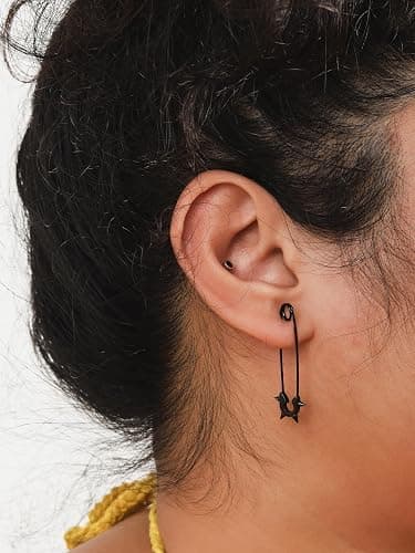 Sacina Black Spike Safety Pin Earrings, Punk Emo Grunge Earrings, Gothic Christmas Gift for Women thumbnail 3