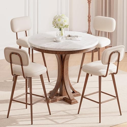 MALOL 26“ Swivel Bar Stools Set of 4, Mid Century PU Leather Counter Height Bar Chairs with Low Back and Metal Legs, Modern Bar Stool Chair for Kitchen Island, Beige thumbnail 3