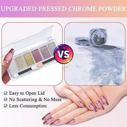 Gold Silver Chrome Nail Powder, DRMODE 6 Colors Metallic Mirror Effect Pink Light Purple Champagne Chrome Powder for Nails, Unicorn Iridescent Holographic Pigment Dust for Nail Art thumbnail 6