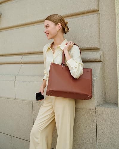 LOVEVOOK Laptop Tote Bag for Women,15.6 Inch Waterproof Computer Bags Women Business Office Work Bag Briefcase, Brown thumbnail 3